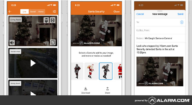 screenshots on how to add santa to your alarm.com camera